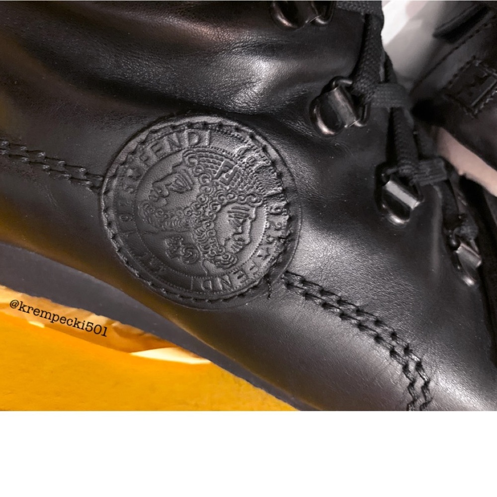 FENDI Black Leather Lace-Up Moto Boots ⭐️AUTHENTIC - Picture 4 of 7